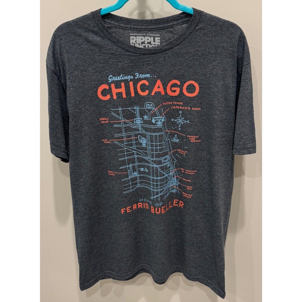 Ferris Bueller Chicago Map -  Ripple Junction T-Shirt - Men's Large - Gray